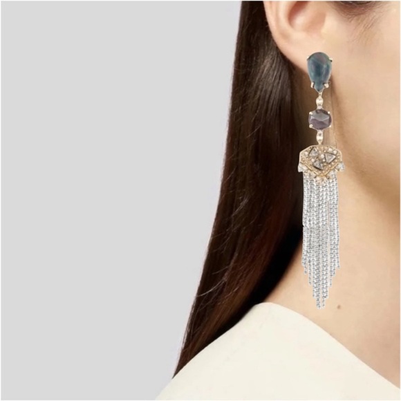 ALEXIS BITTAR • Clip On Chandelier Element Delphian Long Tassel Earrings - Picture 2 of 6